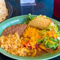Taco Haven Enchilada Plate · 2 cheese enchiladas with beef gravy, 1 beef or chicken soft or crispy taco, 1 bean & cheese ...