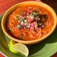 Juanitas Special Fideo Bowl · Fideo, picadillo and frijoles rancheros;
served with 2 tortillas.