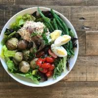 Salad Nicoise · Lettuce, Cherry Tomato, Green Bean, Baby Potato, Hard Boiled Egg, Anchovy, Chicken or Tuna, ...