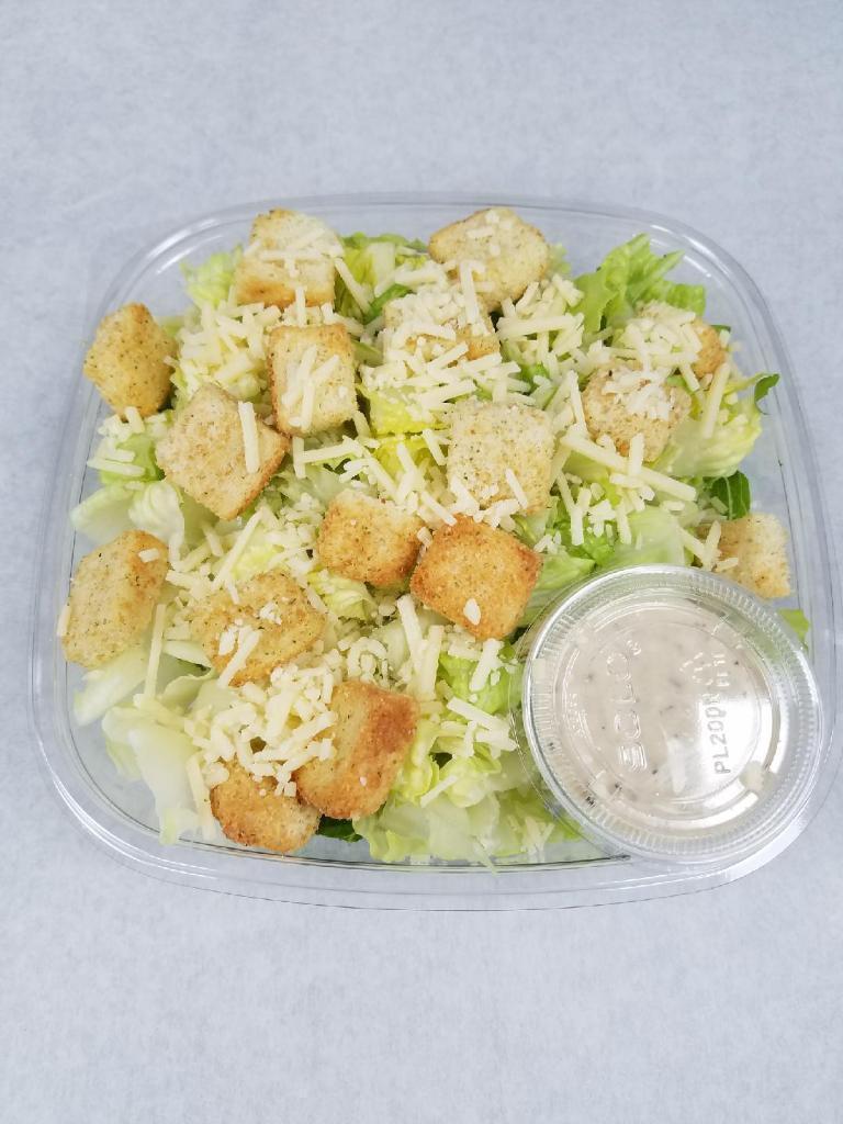 Classic Caesar Salad · Romaine, garlic croutons and Parmigiano cheese with low-fat Caesar dressing.