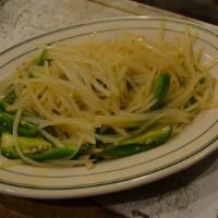 Jalapeno Potato · Spicy. Thinly sliced potato stir-fried with jalapeno.
