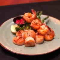 Shrimp & Scallops · seared scallops & grilled shrimp; served with chef's vegetables & mashed potatoes