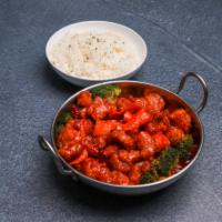S6. General Tso's Chicken · Chicken chunk fried in a spicy sauce with broccoli. Served with white rice. Spicy.