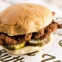 Simple Chicken Sandwich w/ Kosher Pickles · Chicken filet seasoned, lightly breaded and fried to perfection, topped with pickles betwixt...