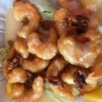 39. Honey Walnut Prawns · Light fried prawn tossed with sweet walnut in special sauce.
