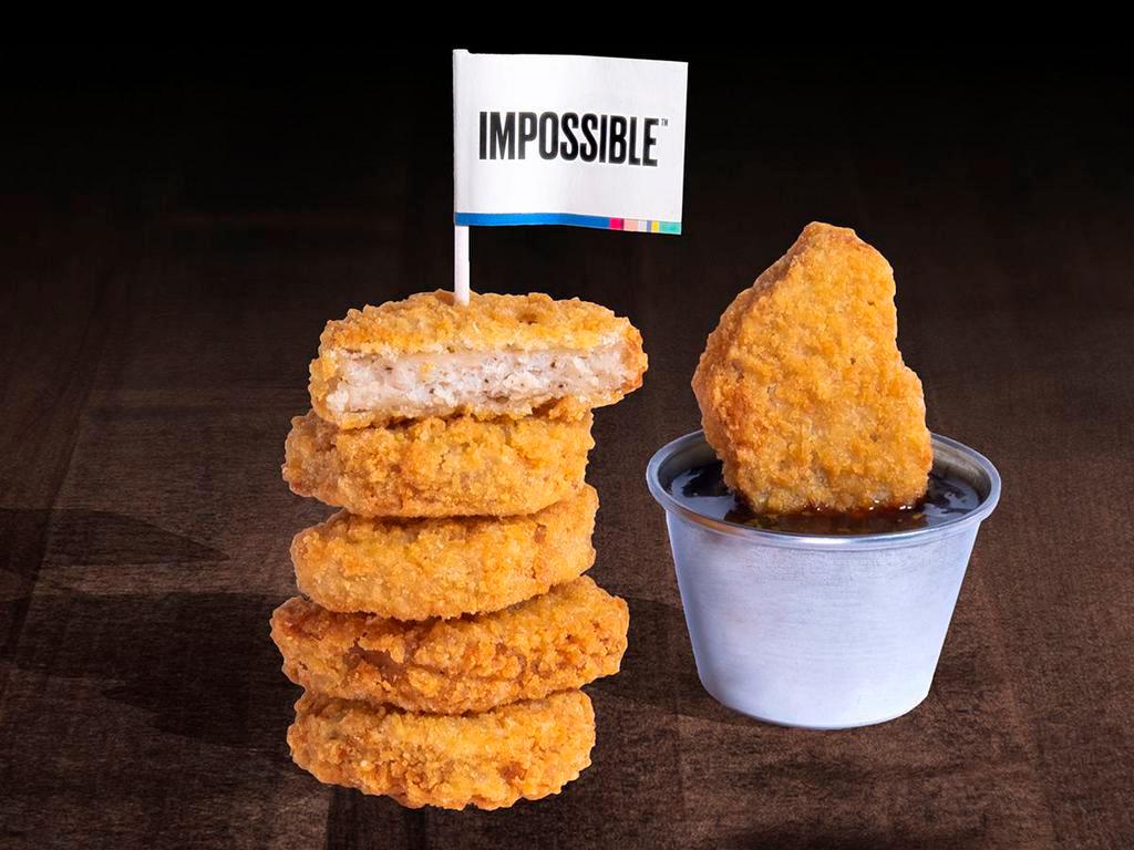 6 PIECE IMPOSSIBLE CHICKEN NUGGETS · 6 Crispy fried Impossible chicken nuggets; served with choice of dipping sauce