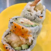 Shrimp Tempura Roll · Tempura shrimp, crab salad, avocado, cucumber and masago.