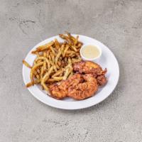 5. Heavy D's Chicken Basket · 3 piece fried chicken and fries with golden fries.