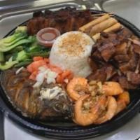 Bilao Platter · Combinations of Pork BBQ on skewer, Pork liempo, Cajun shrimps, Whole fried tilapia, Pork lu...
