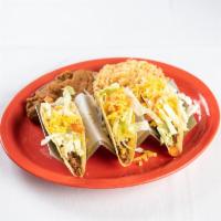 Taco Dinner Combo Plate · Served with rice and beans.