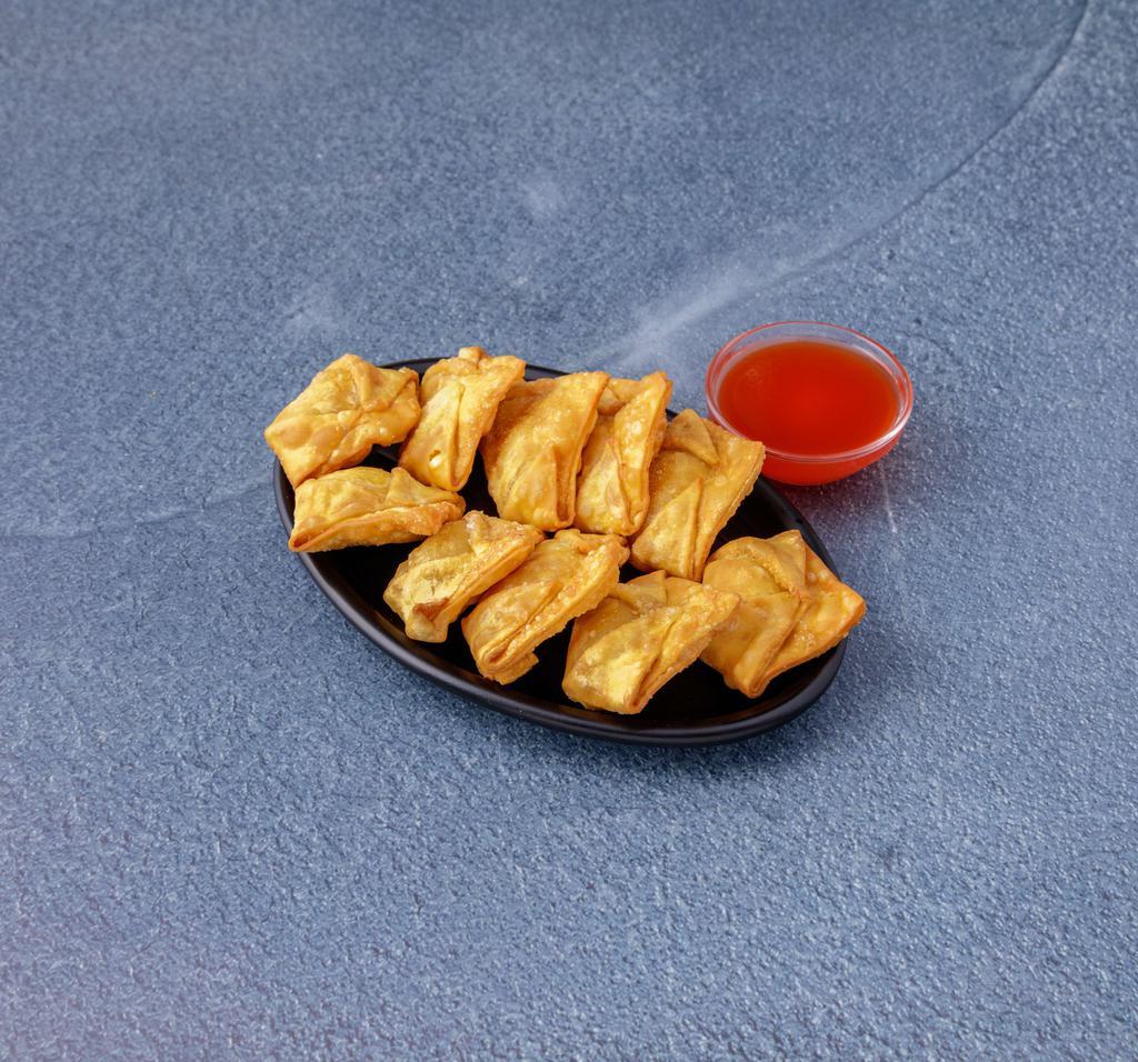 29. Crab Rangoon · 10 pieces. Fried wonton wrapper filled with crab and cream cheese.