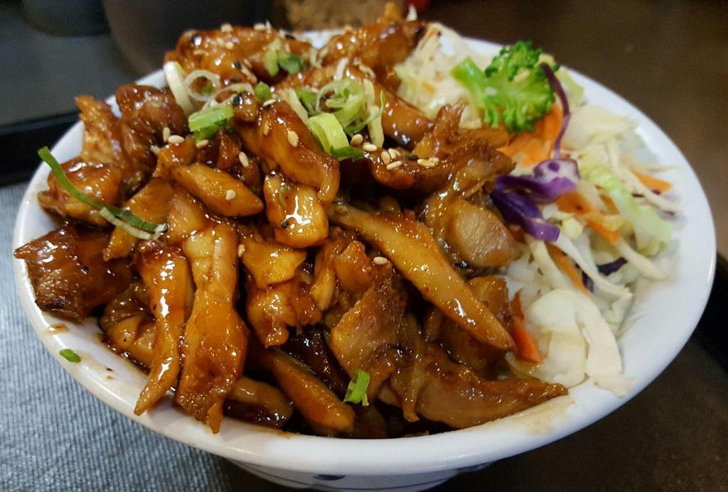 2. Teriyaki Chicken Bowl · Meat and vegetables served over rice. Topped with our secret Tokyo sauce.