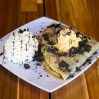 Chocolate Delight Crepe · Nutella, crushed Oreo cookies, with a side  of chocolate ice cream.