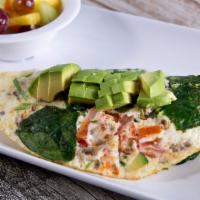 SHRDD Veggie Omelette · 6 egg whites, red peppers, red onions, spinach, broccoli, tomatoes, zucchini, asparagus, mus...