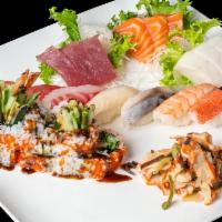 Boat for 1 · 9 pieces of sashimi, 7 pieces sushi & crazy maki with chef special salad. also come with mis...