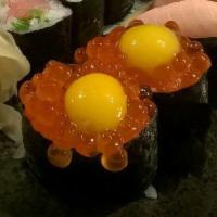 Ikura with Quail Egg · Salmon roe.