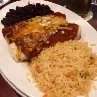 Tequila Chicken Enchiladas · Tequila grilled chicken rolled in a flour tortilla with Monterey Jack cheese, onions, and pe...