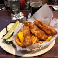 Bitting's Fish and Chips Dinner · Victoria's golden ale battered fresh codfish deep-fried until golden and served with colesla...