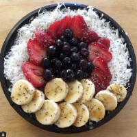 Acai Energy Bowl · Banana, strawberry, blueberry, coconut, granola, agave.
