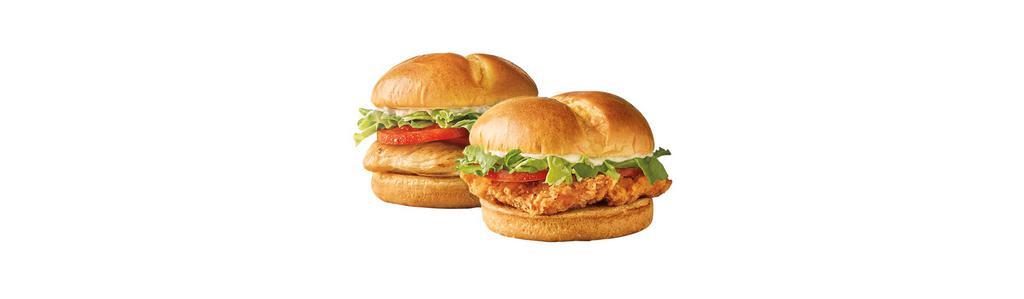 Classic Grilled Chicken Sandwich · Grilled chicken with mayonnaise, lettuce, and tomato on a brioche bun.