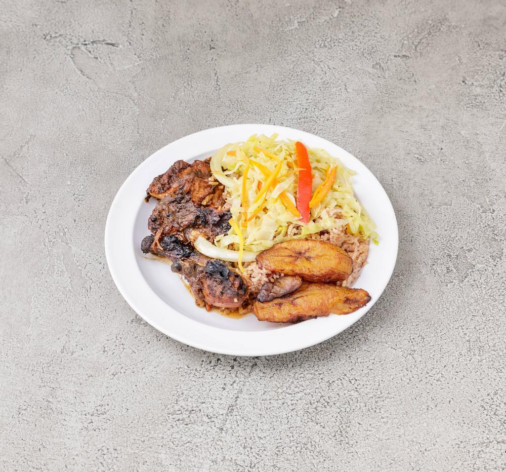 Jerk Chicken (Dark Meat) · Dark meat. Choice pieces of chicken marinated for days in a mixture of Jamaican herbs and spices then grilled and served with jerk sauce.