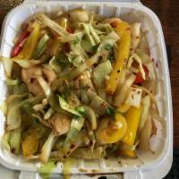 Stir Fry · Choice of protein, stir fried with onions, cabbage, red, green and yellow bell peppers. Does...