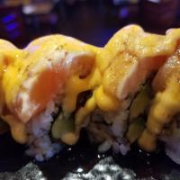 Warriors Roll · In: shrimp tempura, spicy tuna and avocado. Out: salmon, albacore, torch, eel sauce and spic...