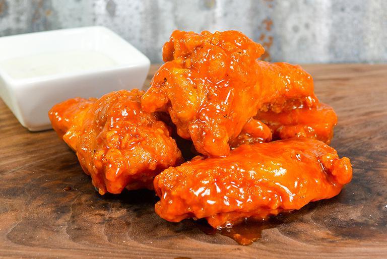 Bone-In Wings · Includes your choice of wing sauce: honey BBQ, mild, hot or sweet Thai chili.