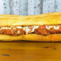 Chicken Parmigiana Sandwich · Homemade chicken cutlet, tomato sauce and melted mozzarella served on a rustic roll.