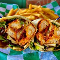 Blackened Chicken Wrap  · Grilled Cajun spiced chicken, melted provolone, bacon, sliced green apples and spring mix  h...