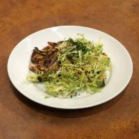 Charred Brussels Salad · Mixed greens, pork belly, goat cheese, fried Brussels sprouts, sherry vinaigrette.