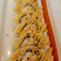 Tiffany Roll · Crab, cream cheese, jalapeno, deep-fried and topped with spicy mayo.