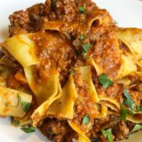 Pappardelle alla Bolognese · Just a great meat sauce.