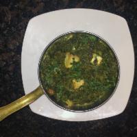 Saag Paneer (gluten free) · Pureed spinach leaves and tofu or paneer cubes (home-made Indian cheese), sauteed with onion...