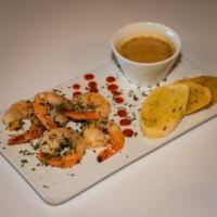 Gambas Al Ajillo (Garlic Shrimp) · Garlic shrimp. Jumbo Shrimp in Garlic Wine Sauce. Served with Rice