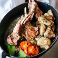 Lamb rack for two* · lamb rack for two*, pea puree, fingerling potatoes, pistachio butter