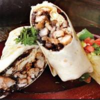 Burrito Mexicano · Your choice  meat wrapped in a flour tortilla with black beans.