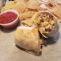 Chicken Club Wrap · Marinated chicken breast complimented with lettuce, bacon, tomatoes, chili con queso and Par...