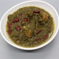 Ghorme Sabzi Stew · Freshly chopped herbs, slow cooked with red beans, chunks of beef and dried lemons.