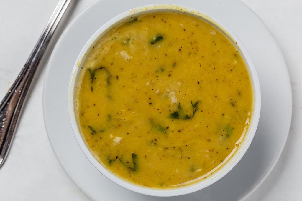 Mulligatawny Soup · Served with choice of chicken or lentils.