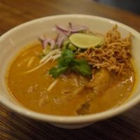 Khoa Soy · Curry laksa noodles slow cooked chicken drumsticks in spicy coconut  curry with fresh bean s...