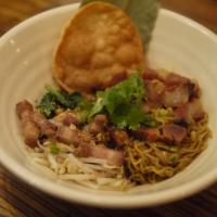 Egg Noodle with Roasted Pork and Crispy Pork · Deliciously seasoned with roasted chili and house seasoning sauce. 