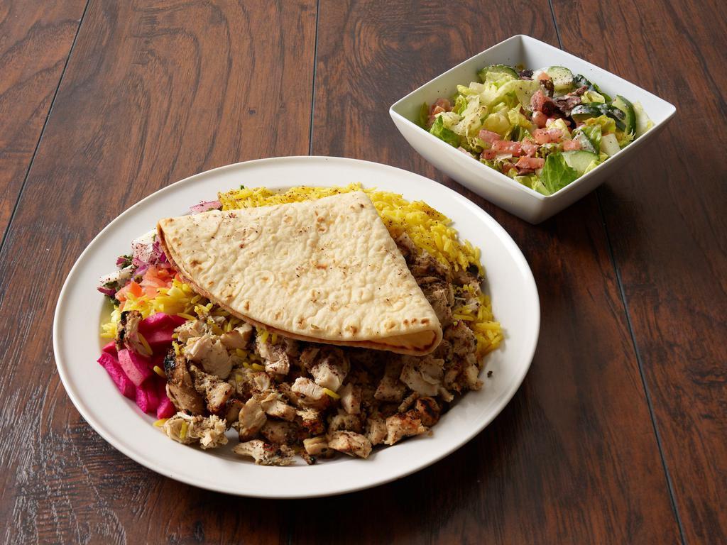 Chicken Shawarma Plate · Sliced pieces of freshly seasoned chicken breast, slow cooked to perfection.