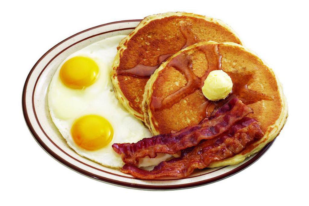 Double Webb Breakfast · Two eggs, two wheat cakes, and either two strips of bacon or two sausage links.