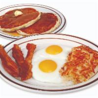 Big Webb Breakfast · Two eggs, hashbrowns, wheatcakes, and your choice of bacon, ham, or sausage links.