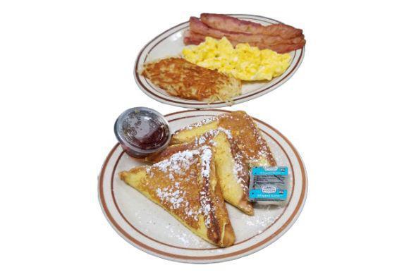 French Big Webb Breakfast · Two eggs, hashbrowns, French toast, and your choice of bacon, ham, or sausage links.