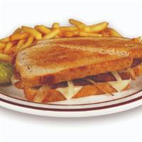 Patty Melt Combo · Two beef patties, fried onions, and Swiss cheese on grilled rye bread. Served with your choi...