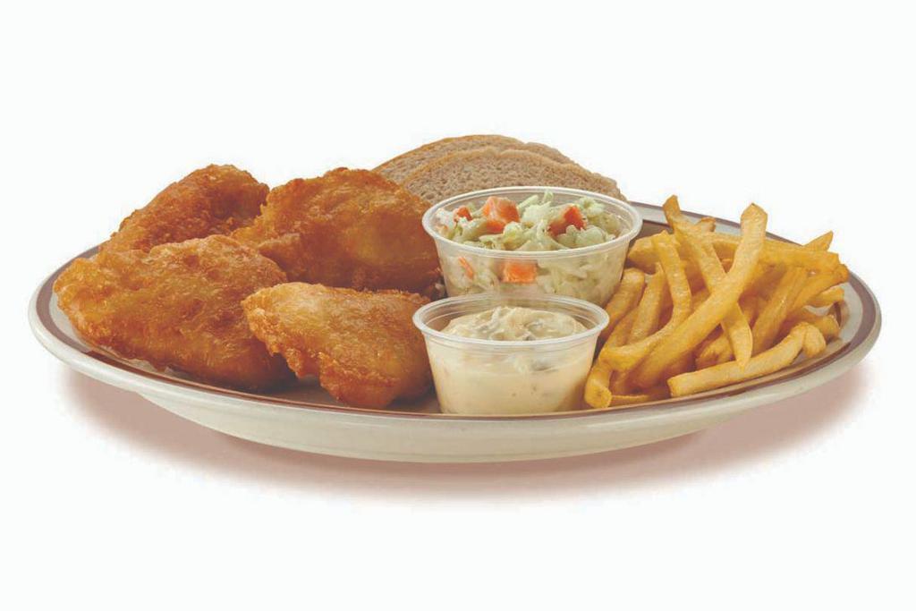 Cod Fish Fry Dinner Platter · Lightly battered and crunchy cod in our special tavern battern recipe. Includes fries, coleslaw, rye bread, and tartar sauce.