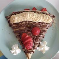 Strawberry Banana Crepe · Nutella, strawberry, banana and biscuit.
