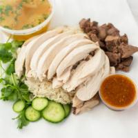 PISET Khao Man Gai (Large Size) · Big size chicken and rice. More chicken, more rice, chicken livers (Optional), extra sauce.